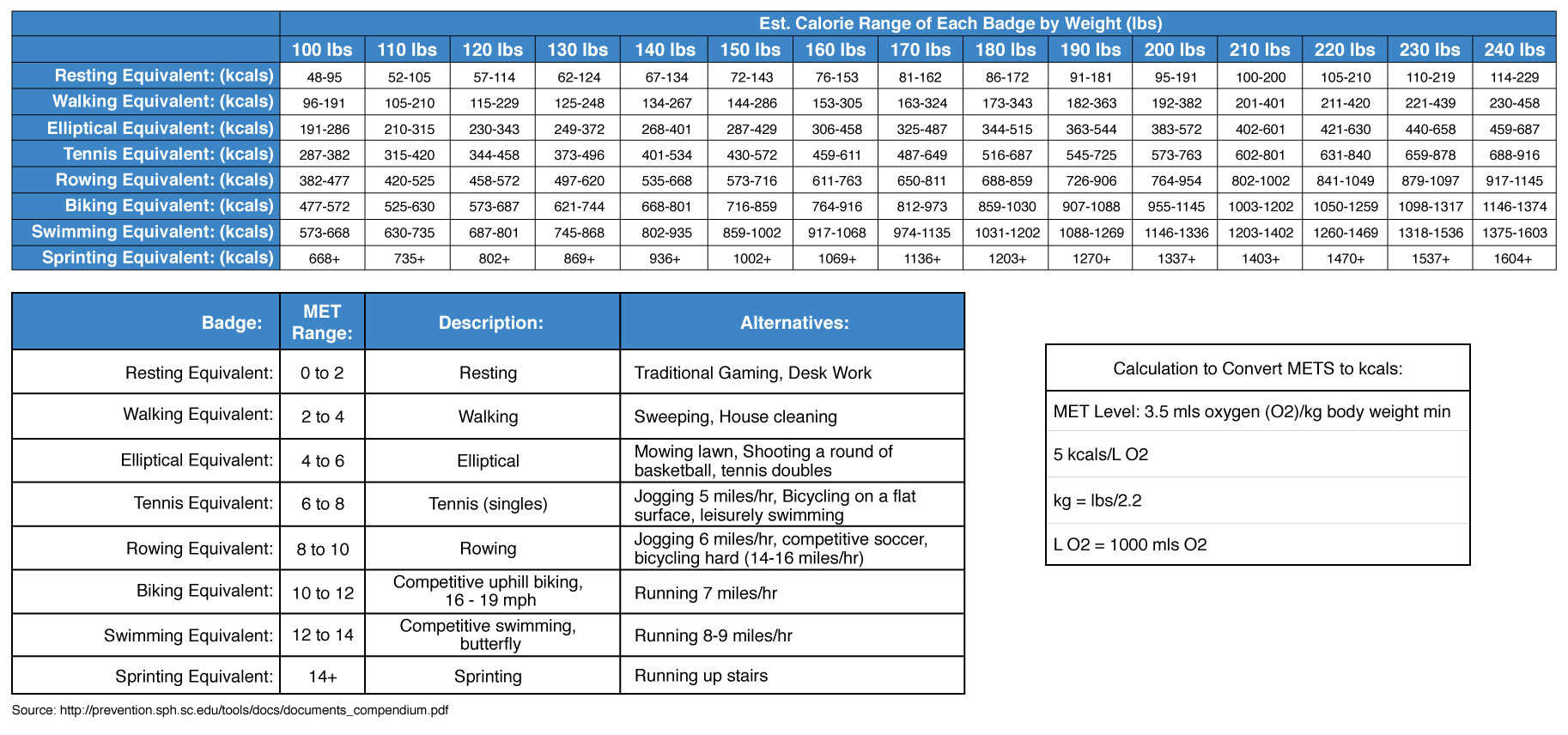 Exercise Expenditure Chart